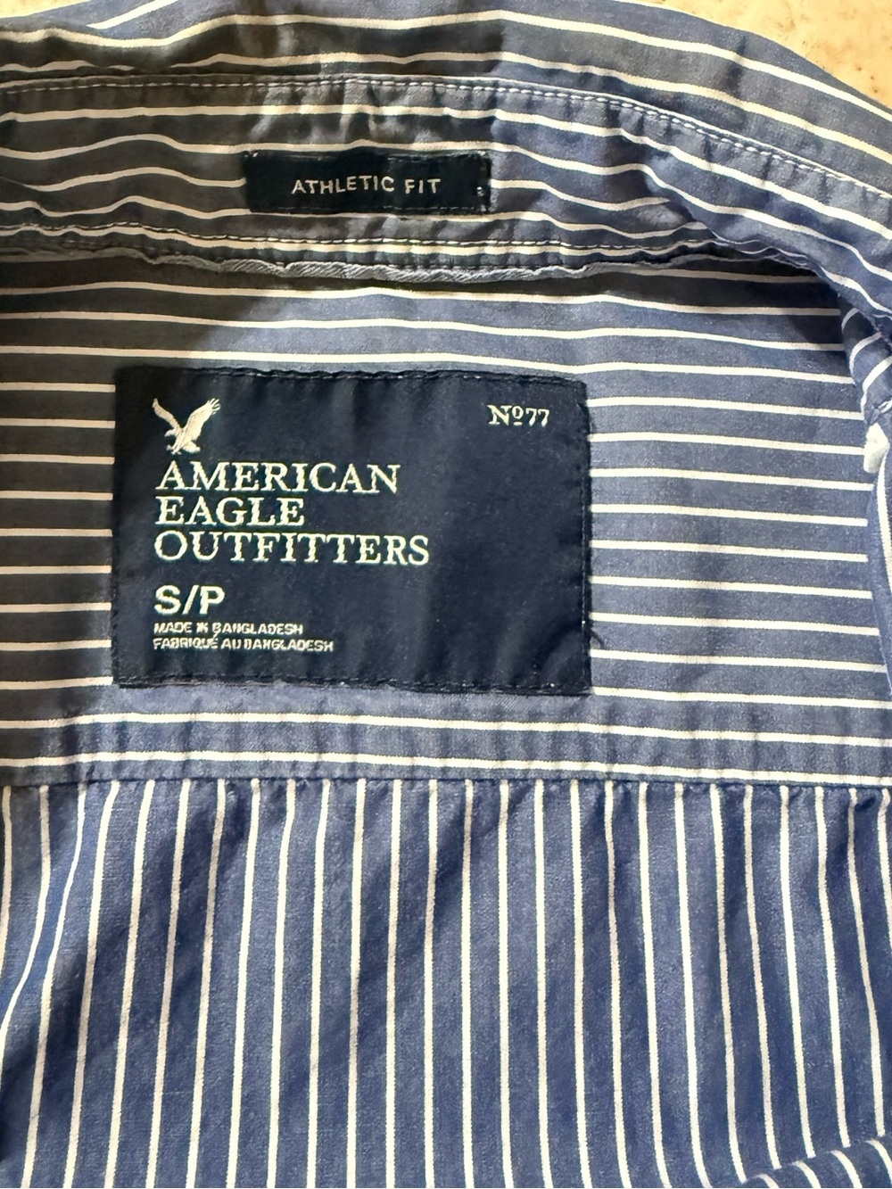 American Eagle Outfitters Navy and White Striped Button-Down Shirt